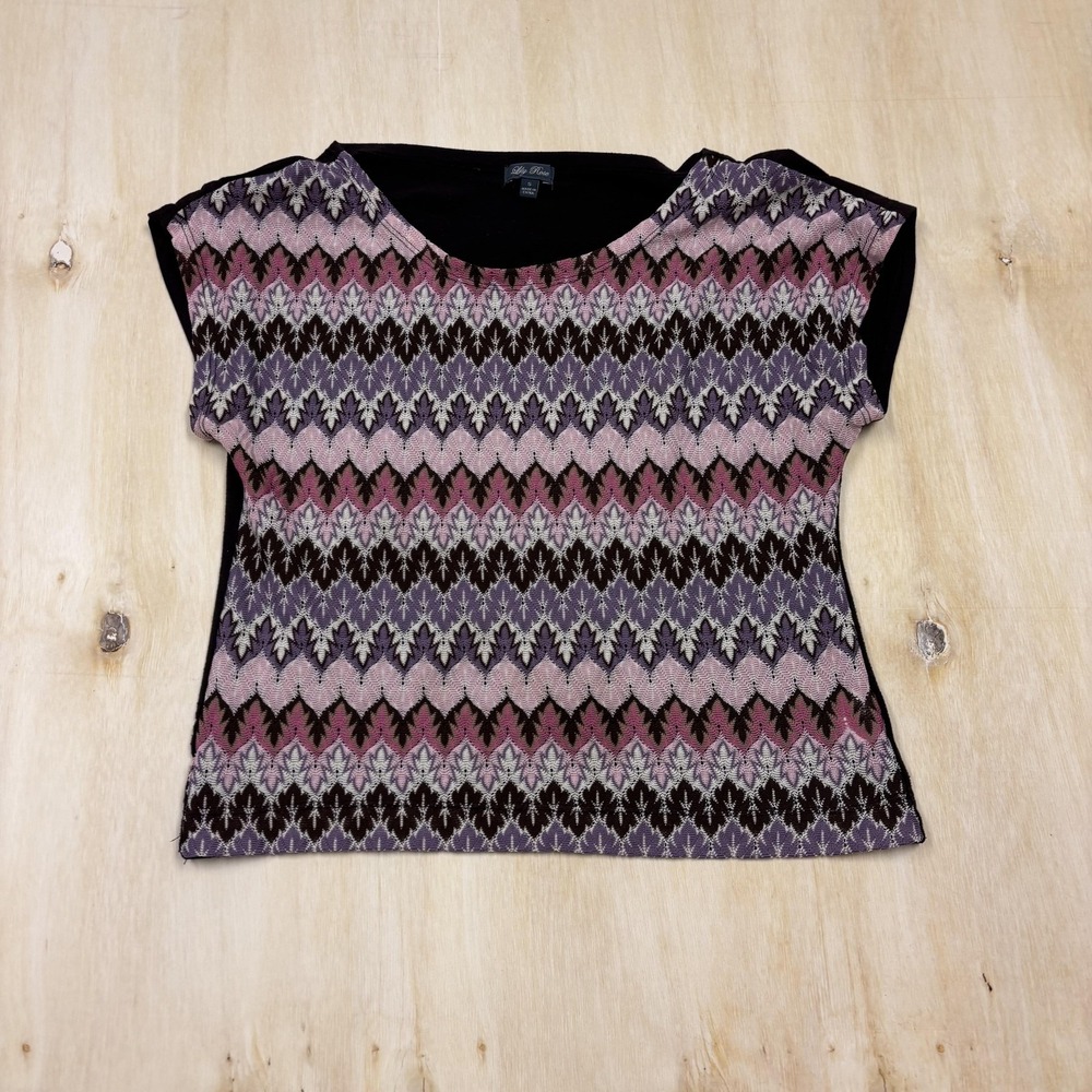 Lily Rose Shirt Womens Small Multicolor Fair Isle Knit Scoop Neck Cap Sleeve